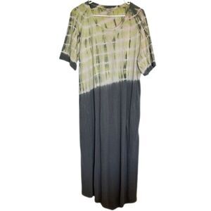 LOGO by Lori Goldstein Tie Dye Maxi Dress XL Pockets Asymmetrical Stretch Green